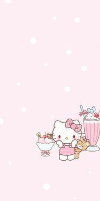 Hãy cùng ngắm nhìn hình ảnh với nền hồng nổi bật và chú mèo Hello Kitty đáng yêu. Hình ảnh này chắc chắn sẽ làm bạn vô cùng thích thú và cảm thấy vui vẻ.