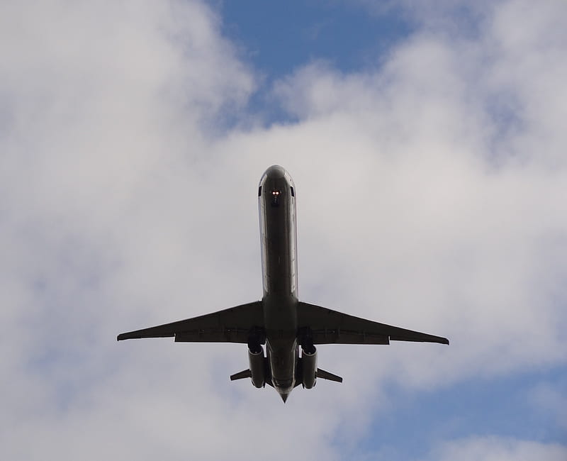 Jet Overhead, plane, airplane, jet, clouds, sky, HD wallpaper