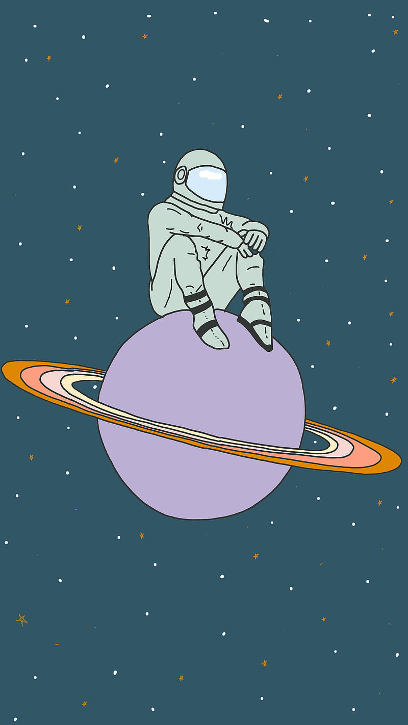Lonely in space, astronaut, astronomy, cosmos, drawing, lonliness, pastel, pop art, sky, stars, HD phone wallpaper
