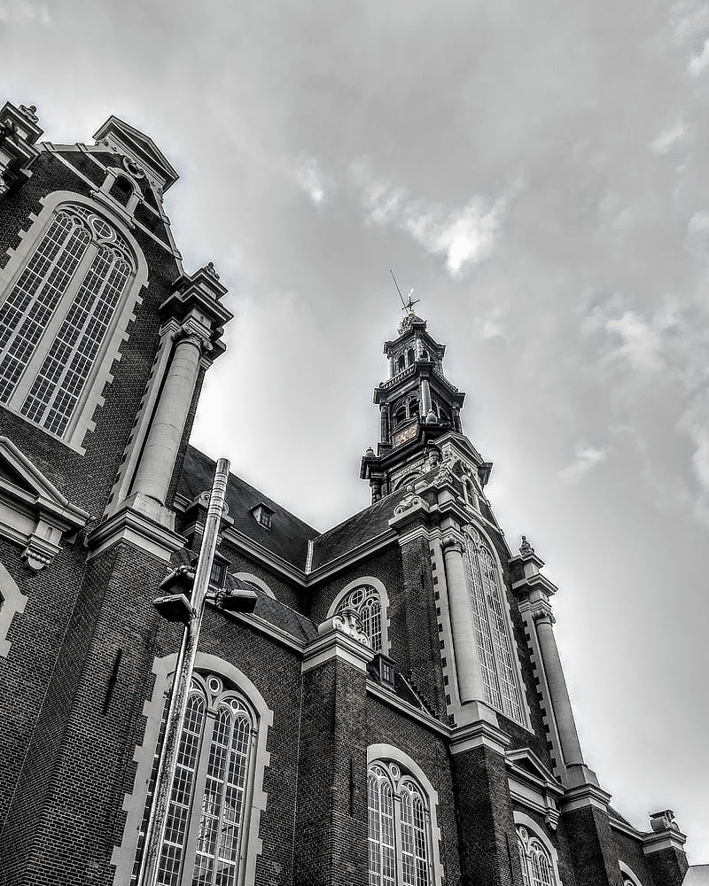 Westerkerk Amsterdam, black and white, church, churches, colours, europe, europe travel diaries, life, love, netherlands, HD phone wallpaper