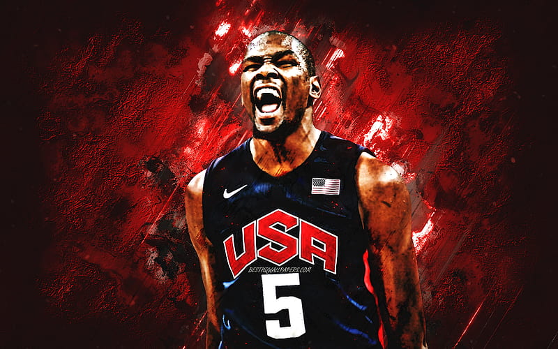 Kevin Durant, USA national basketball team, USA, American basketball player, portrait, United States Basketball team, red stone background, HD wallpaper