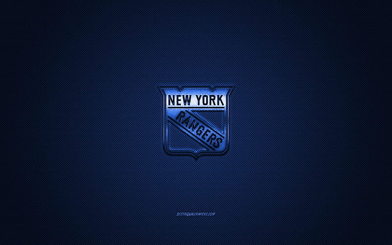 New York Rangers, American hockey club, NHL, blue logo, blue carbon fiber background, hockey, New York, USA, National Hockey League, New York Rangers logo, HD wallpaper
