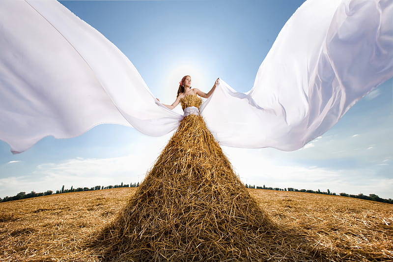 I want to fly, wind, nature, white, woman, HD wallpaper