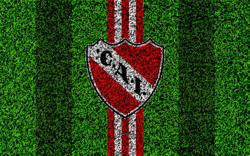 Club Atletico Independiente football lawn, logo, Argentinian football club, grass texture, red white lines, Superliga, Avellaneda, Argentina, football, Argentine Primera Division, Superleague Independiente FC, HD wallpaper