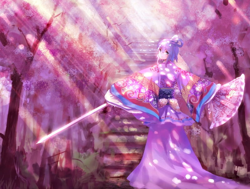 In the spring light, vocaloid, sakura, manga, spring, tree, girl, anime ...