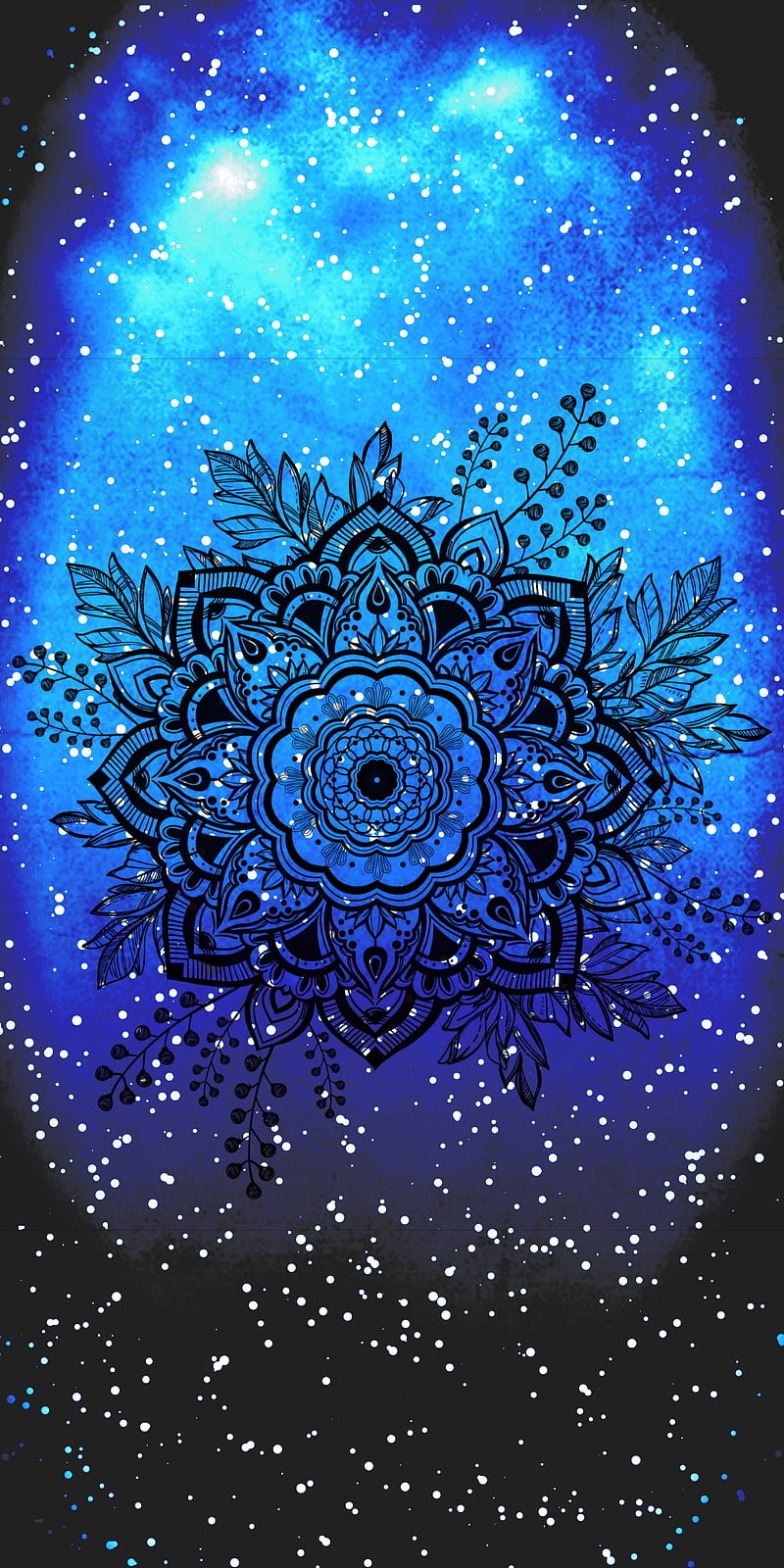 Mandala snow flower, black, blue, christmas, flower, mandala, snow, winter, HD phone wallpaper