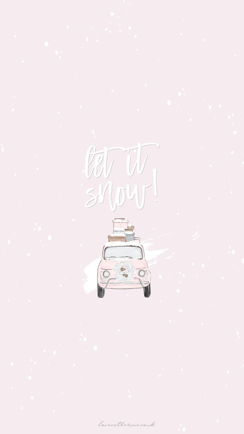 Let it snow , car, christmas, pink, HD phone wallpaper