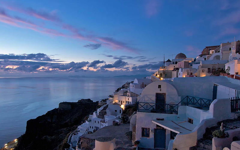 after sunset in the village of Oia-Landscape graphy, HD wallpaper