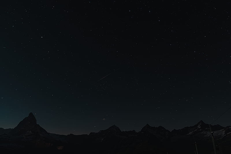 mountains, rocks, night, starry sky, stars, HD wallpaper