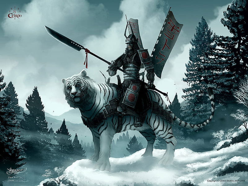 White Tiger Clan, art, fantasy, warrior, battle, abstract, mz, HD wallpaper
