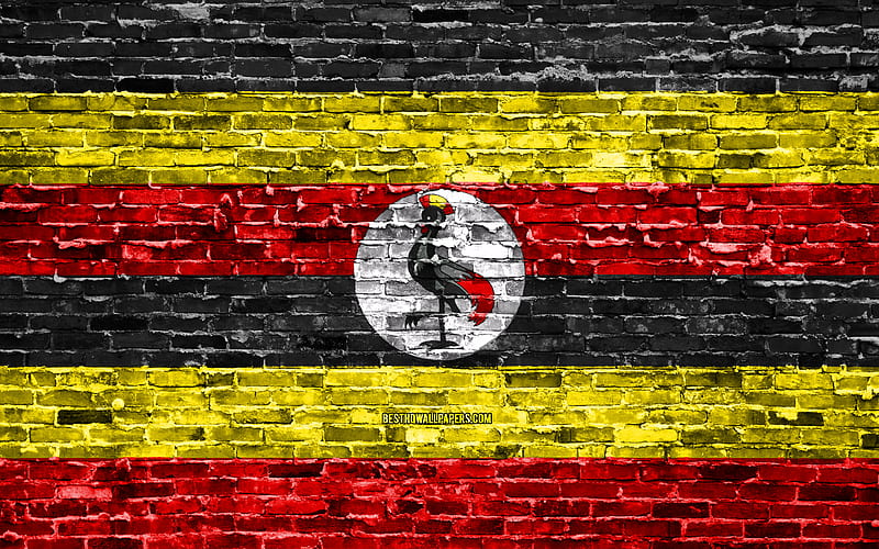 Ugandan flag, bricks texture, Africa, national symbols, Flag of Uganda, brickwall, Uganda 3D flag, African countries, Uganda, HD wallpaper