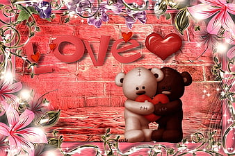 LOVE, love , you , animated , hearts , cute , bear , hug - Free animated GIF  - PicMix