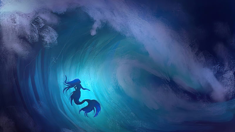 Mermaid Tsunami , mermaid, artist, artwork, digital-art, HD wallpaper