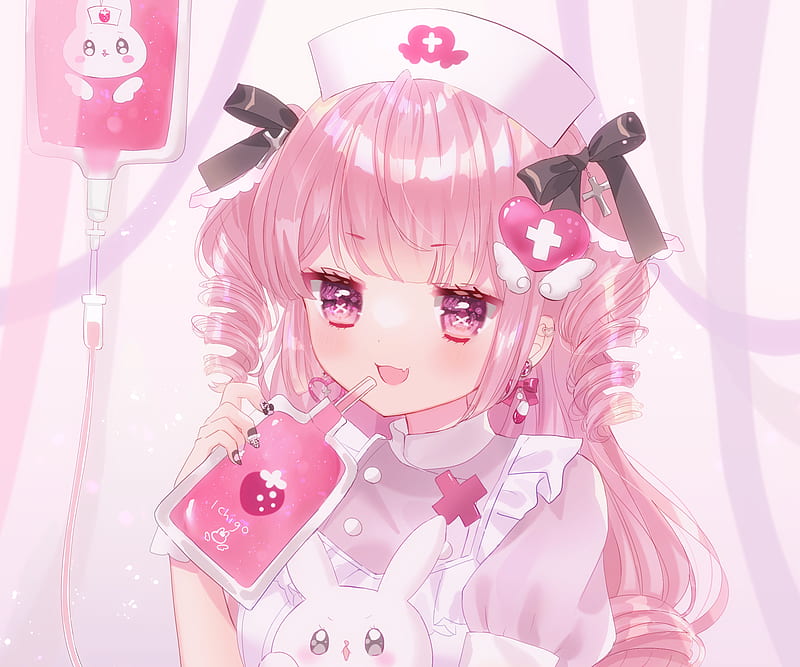 Anime, Girl, Nurse , Pink Hair, HD wallpaper