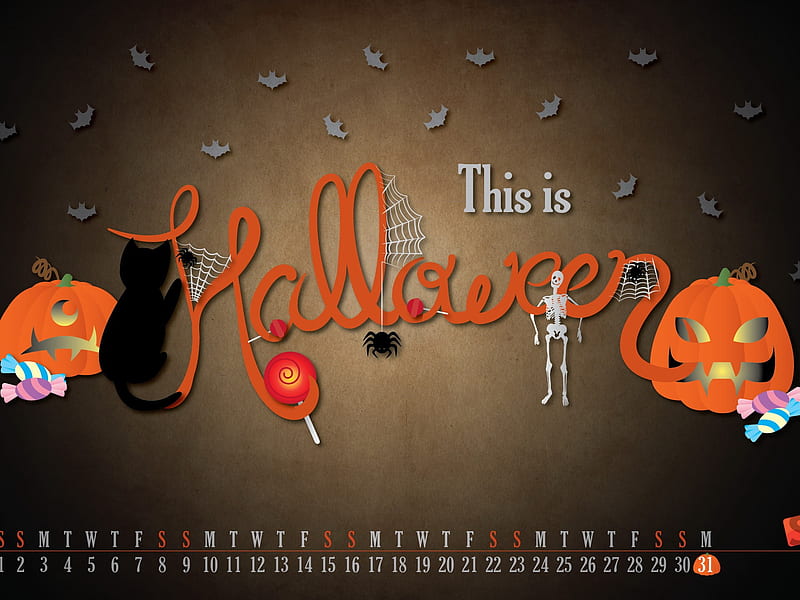 Halloween illustration-October 2011 - Calendar, HD wallpaper