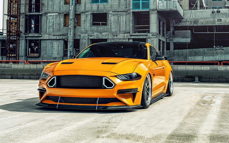 Ford Mustang GT, 2020 yellow sports coupe, tuning Mustang, new yellow Mustang, American sports cars, Ford, HD wallpaper