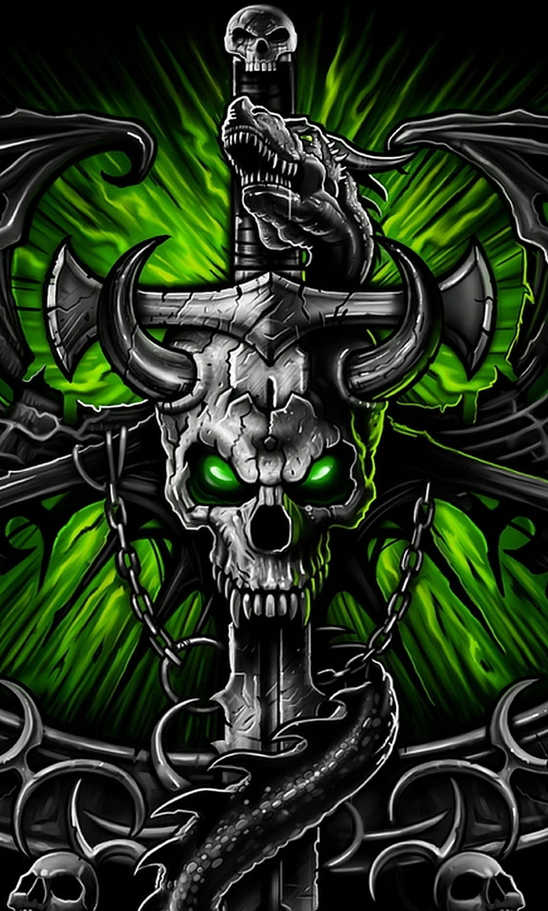Skull, green, other, HD phone wallpaper