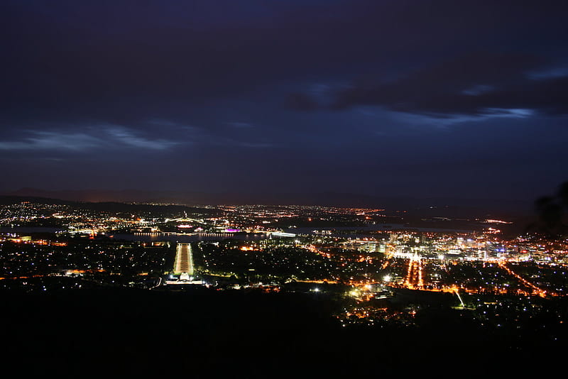 Canberra, capital city, city, night lights, HD wallpaper