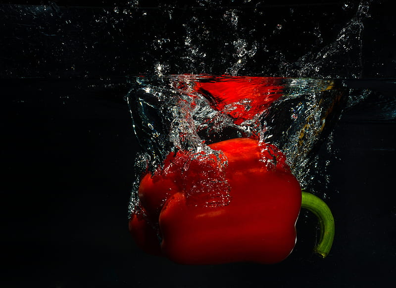 Still Life, Water, Black, Red, Fresh, Pepper, HD wallpaper