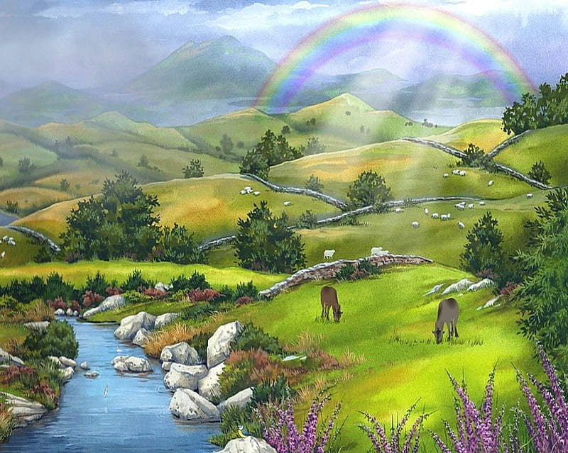 Rainbow land, colorful, cow, lovely, ireland, bonito, rainbow, mountain,  splendor, HD wallpaper | Peakpx