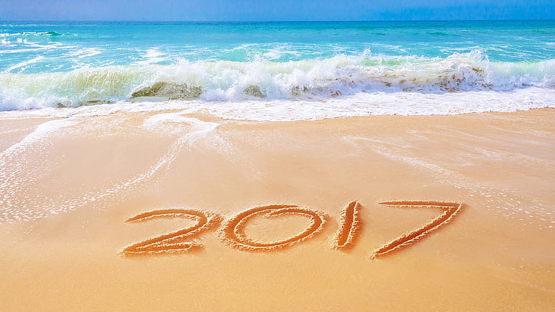 Happy New Year 2017 sea, beach, HD wallpaper