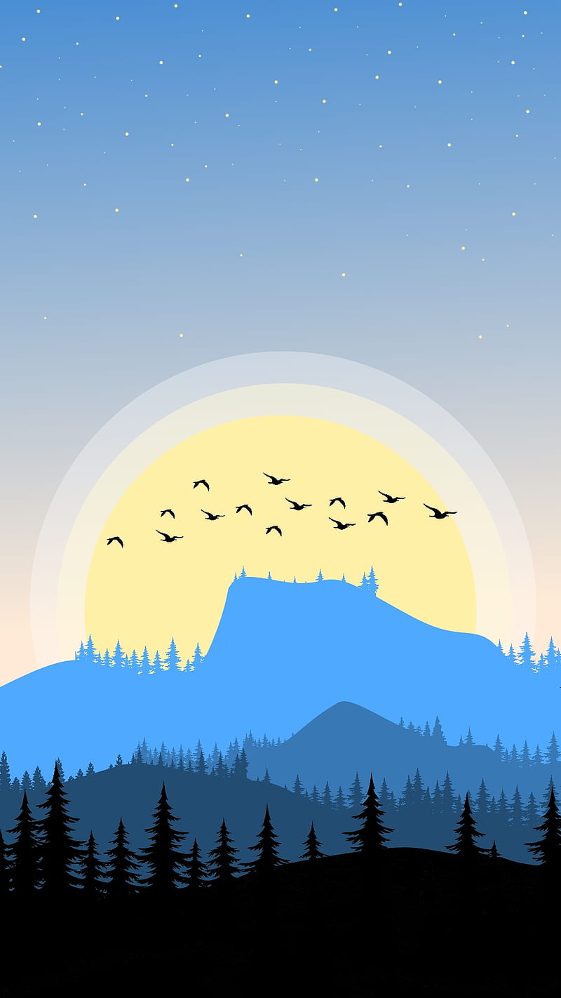 Sunset, minimalist, vector, mountains, mountain, HD phone wallpaper