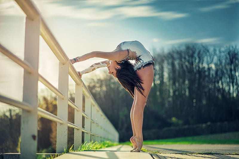 bridge, beautiful ballerina, HD wallpaper
