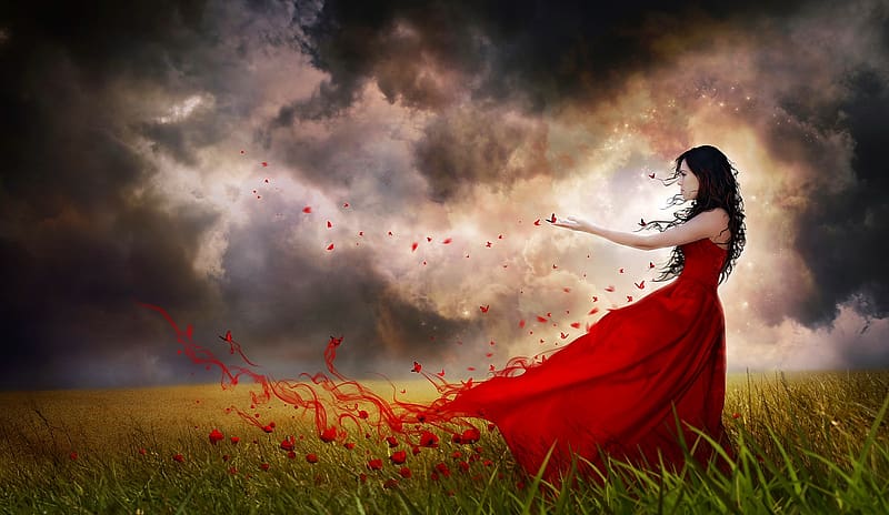 Enchanting Lady in a Field, magica, lady, Poppies, field, Dreamy ...