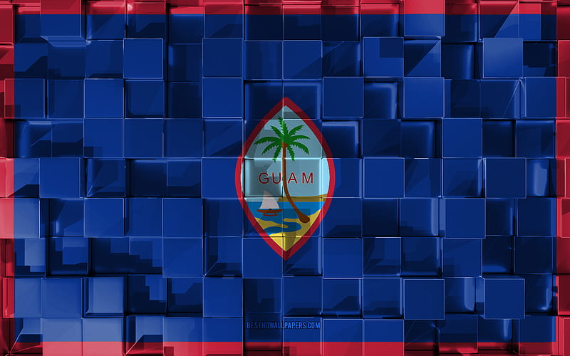 Flag of Guam, 3d flag, 3d cubes texture, Flags of Oceania countries, 3d art, Guam, Oceania, 3d texture, Guam flag, HD wallpaper
