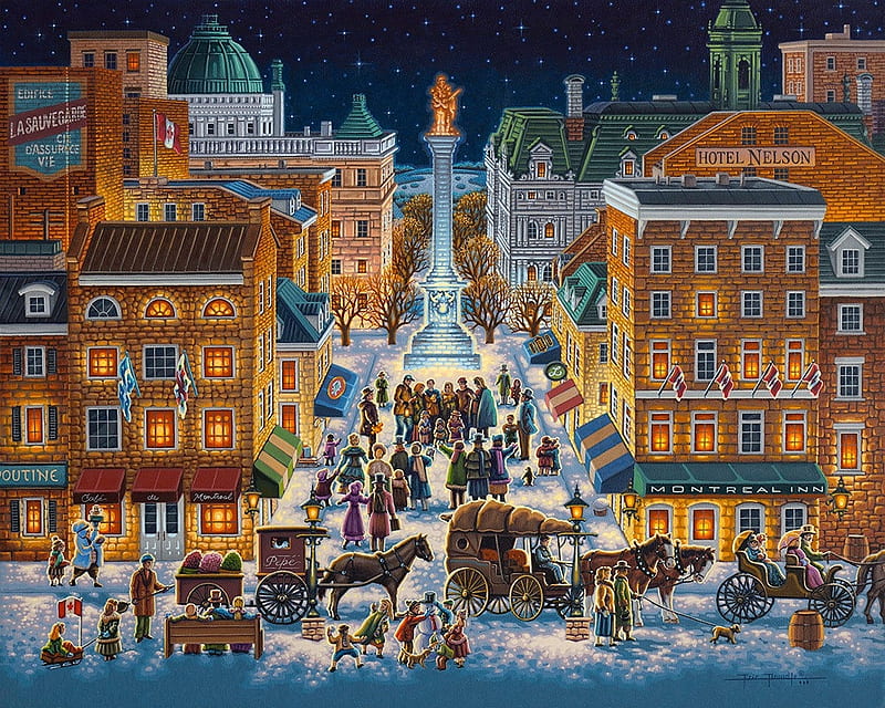 Christmas, art, city, craciun, painting, eric dowdle, pictura, street, HD wallpaper