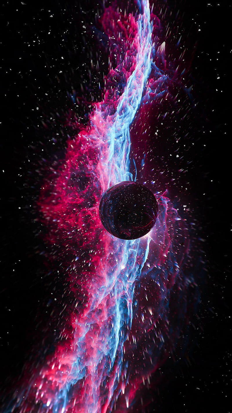 Colorful Space , bright, cosmic explosion, flight, ball, dark, universe, planet, HD phone wallpaper