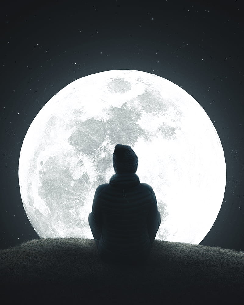 Watching Moon, halloween, light, lights, night, northern, one, piece, planets, star, HD phone wallpaper