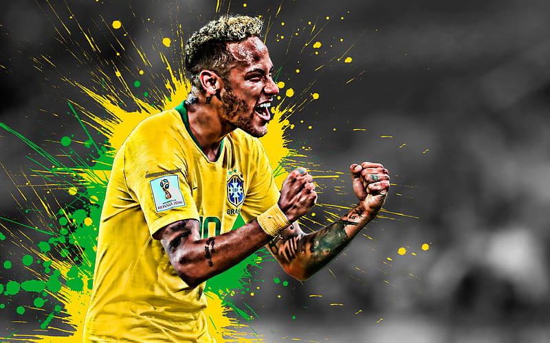 Neymar, Brazil national football team, forward, Brazilian football player, creative Brazilian flag, paint splashes, Brazil, football, Neymar Junior, HD wallpaper