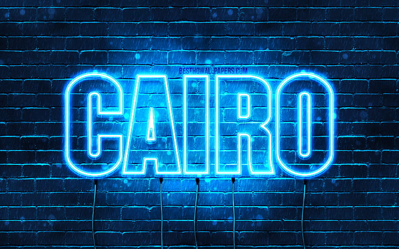 Cairo with names, horizontal text, Cairo name, blue neon lights, with Cairo name, HD wallpaper