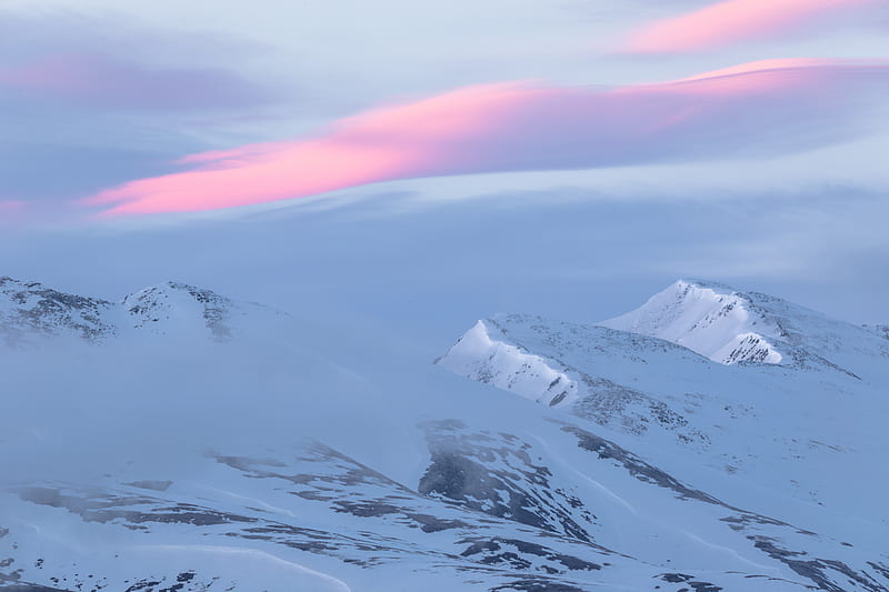 mountains, snow, snowy, landscape, dusk, HD wallpaper