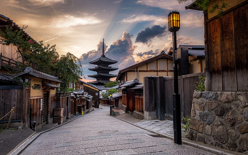 Yasaka Pagodа, Hokanji Temple, Japanese temple, evening, sunset, cityscape, landmark, Kyoto, japan, Higashiyama, HD wallpaper