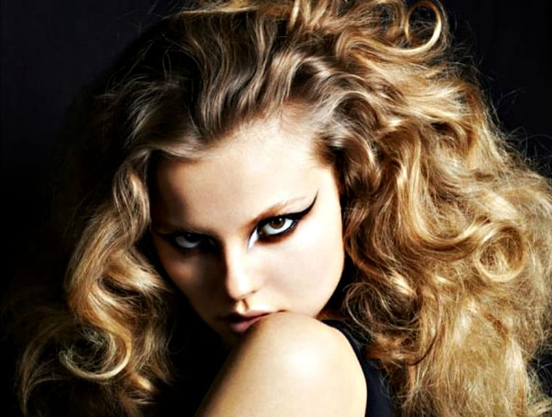 Magdalena Frackowiak, black, modelgirl, blonde, make-up, woman, HD wallpaper