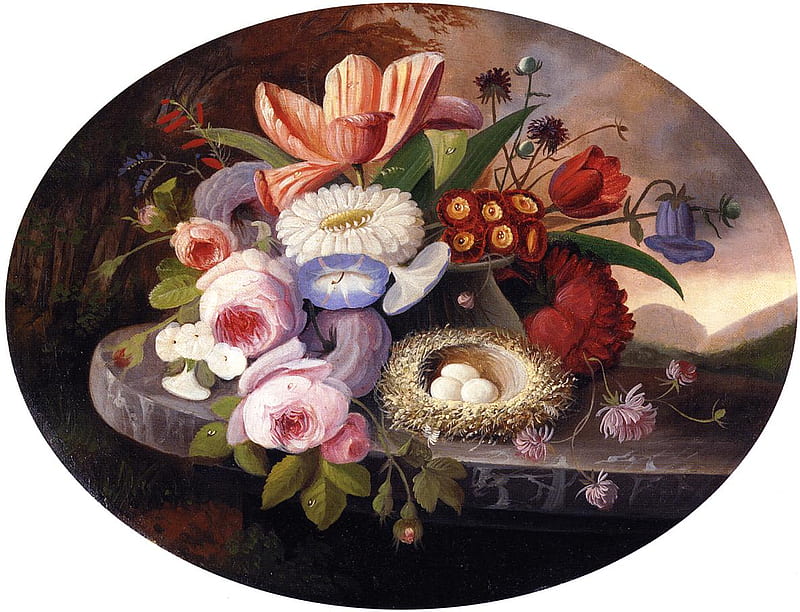 Severin Roesen. Flowers, still life, flowers, romanticism, HD wallpaper