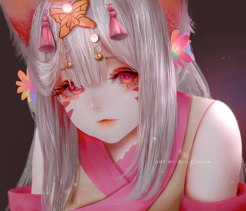 Mochii, girl, pink, aoi ogata, fanrasy, face, HD wallpaper