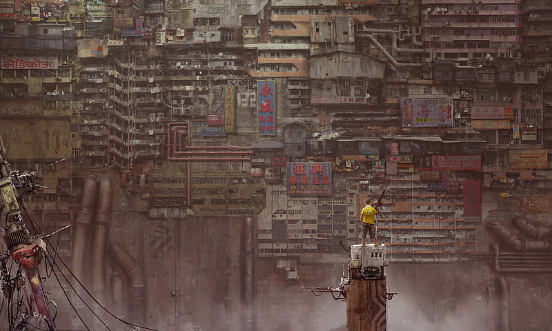 Boy With Gun Apocalypse Kowloon Walled City Art , apocalypse, artist, artwork, digital-art, artstation, HD wallpaper