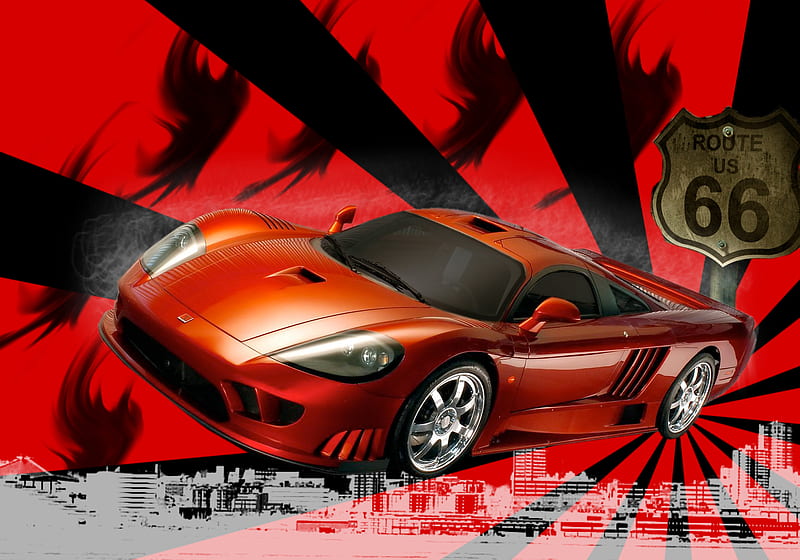 Saleen, red, amazing, sports car, red car, 66, city, car, beast, tires, saleen s7, wow, street sign, fast, HD wallpaper