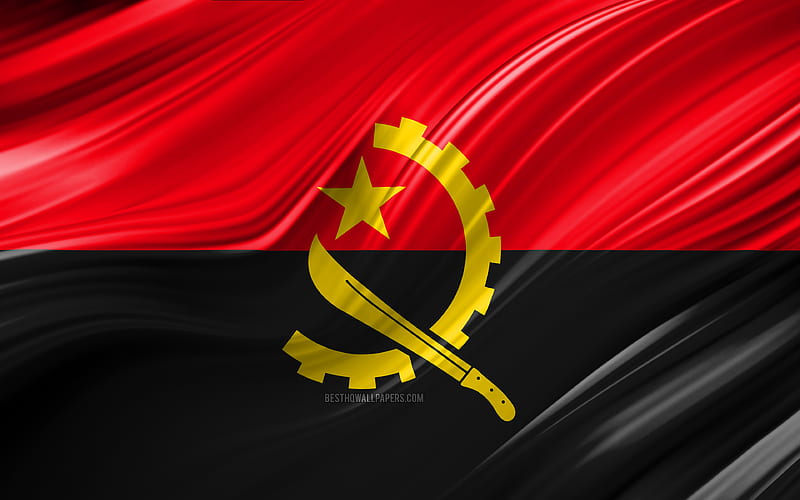 Angolan flag, African countries, 3D waves, Flag of Angola, national symbols, Angola 3D flag, art, Africa, Angola, HD wallpaper