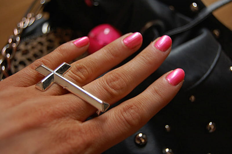 Girly, fingernail, purse, ring, cross, pink, HD wallpaper