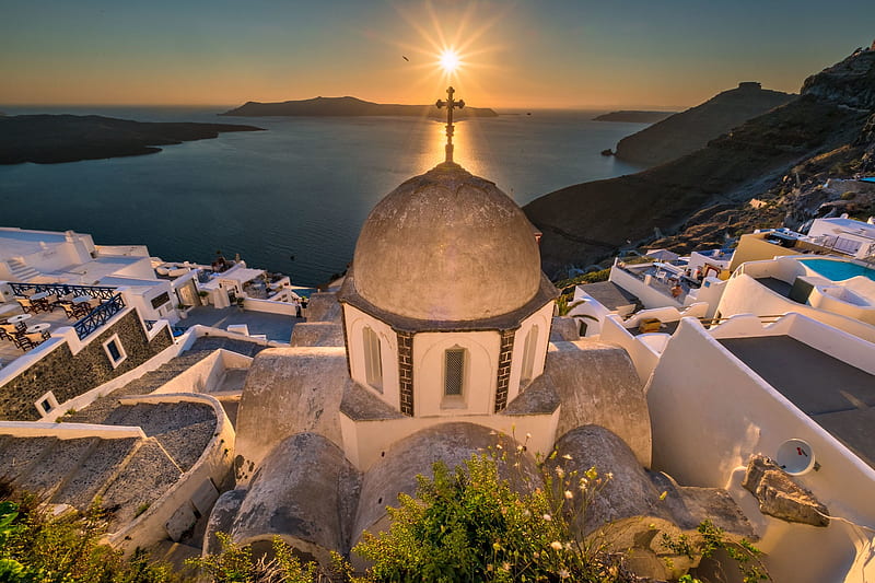 Churches, Church, Greece, Santorini, Sunset, HD wallpaper