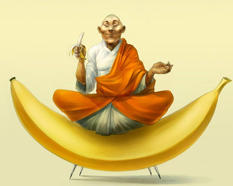 Budha eating banana, budha, funny, banana, funny budha, HD wallpaper