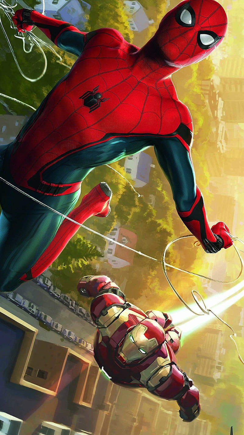 Spiderman Ironman, marvel, spidey, superhero, HD phone wallpaper