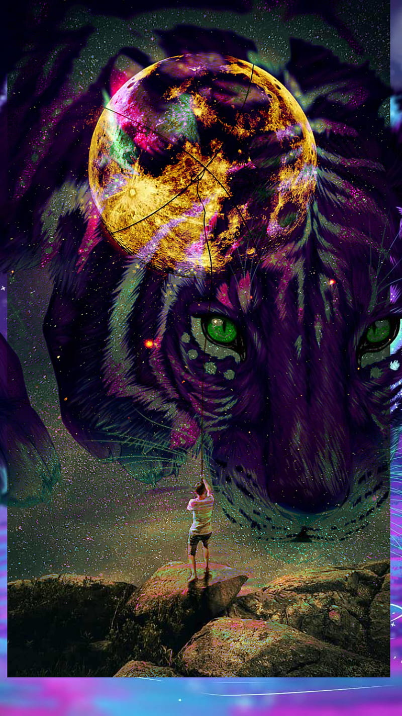 Tiger Mon, skull, tigre en la luna, HD phone wallpaper