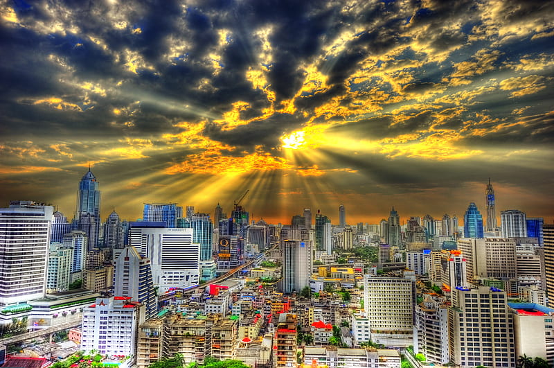 BANGKOK SUNSHINE, city, r, sunshine, clouds, sky, bangkok, HD wallpaper |  Peakpx