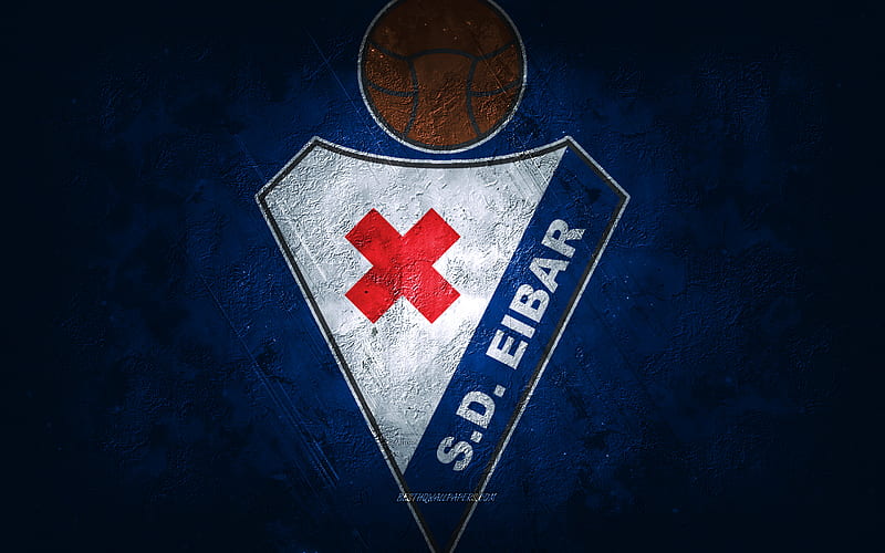SD Eibar, Spanish football club, blue stone background, SD Eibar logo, grunge art, La Liga, football, Spain, SD Eibar emblem, HD wallpaper
