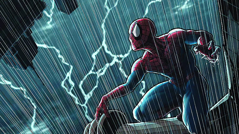 Spider Man In Rain, spiderman, superheroes, artwork, HD wallpaper